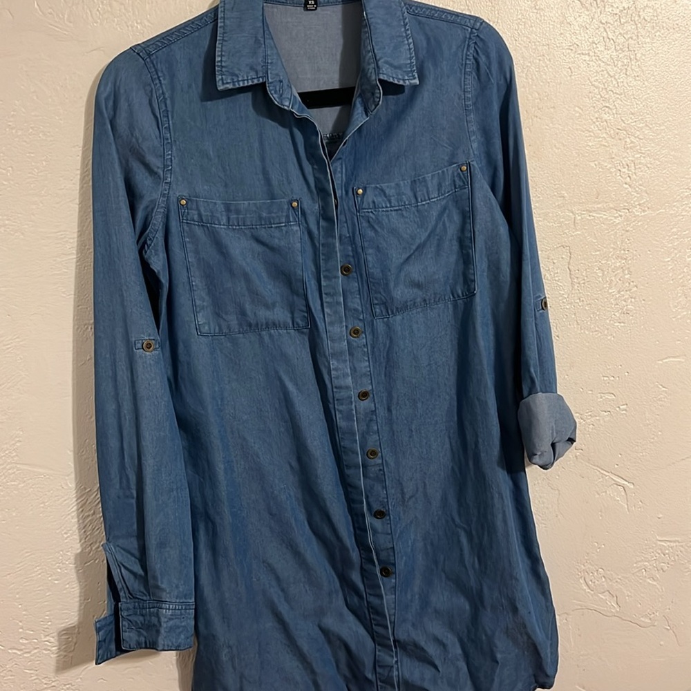 Lulus Blue Denim Button Front Dress Top